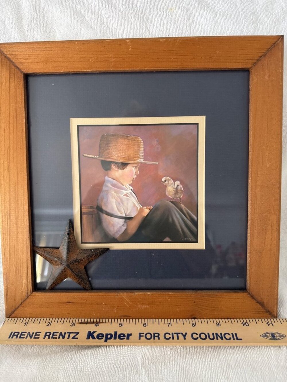 Amish Framed Boy Chick Print M.R. West Frame 10" x 10"